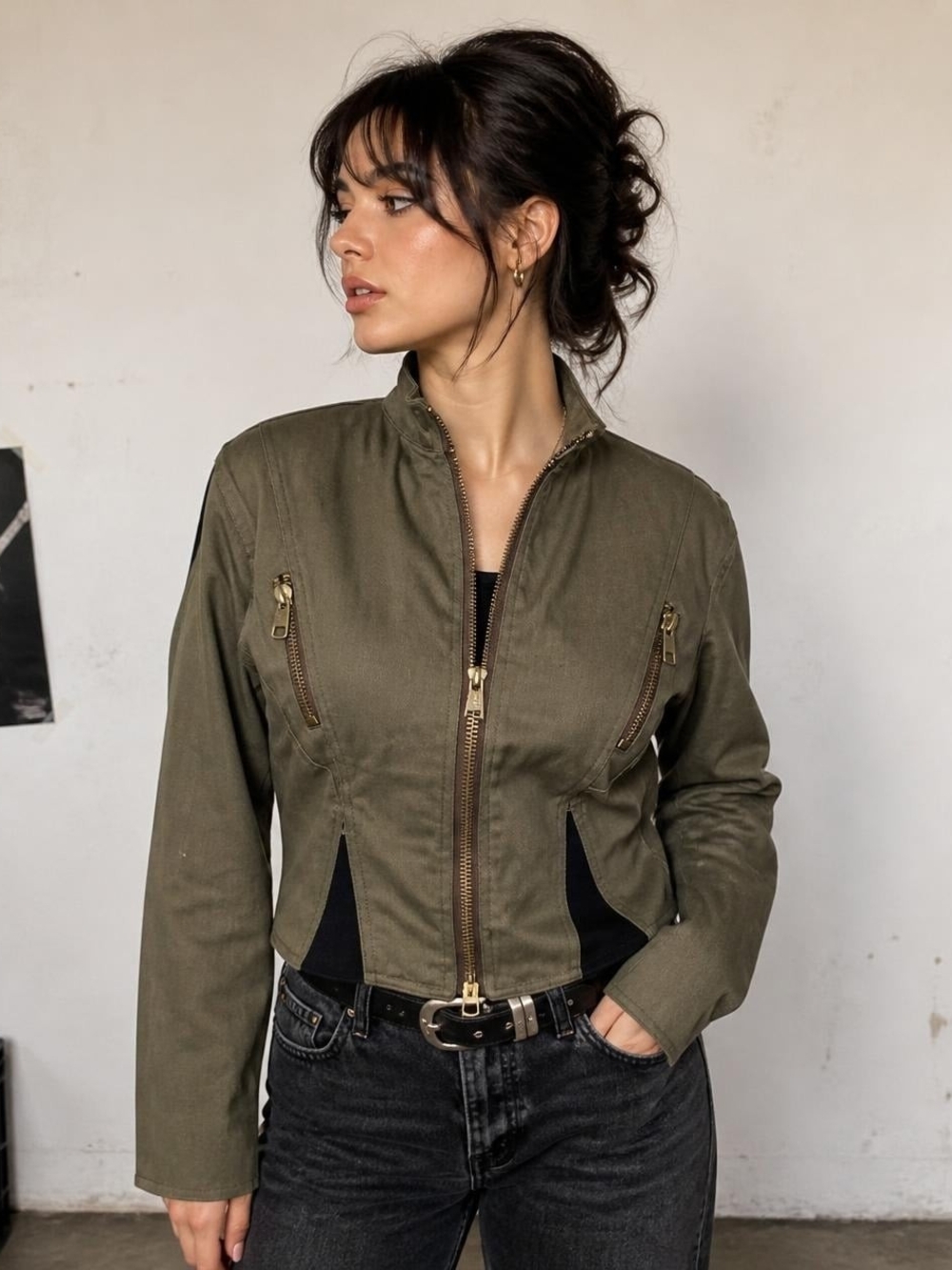 Vintage 90s "Corset Style" Olive Green Jacket